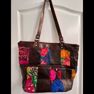 Leather embroidered purse